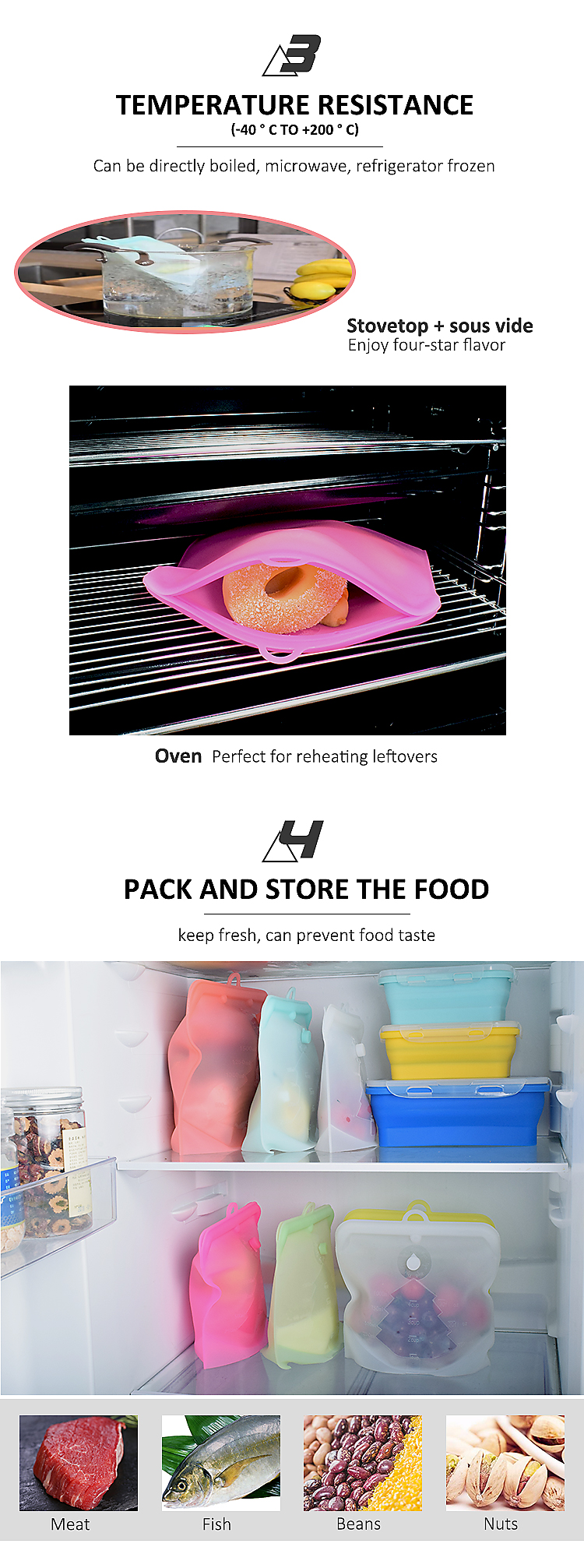 1.5L Sandwich Preservation Silicone Food Pouches Reusable Food Storage Bags
