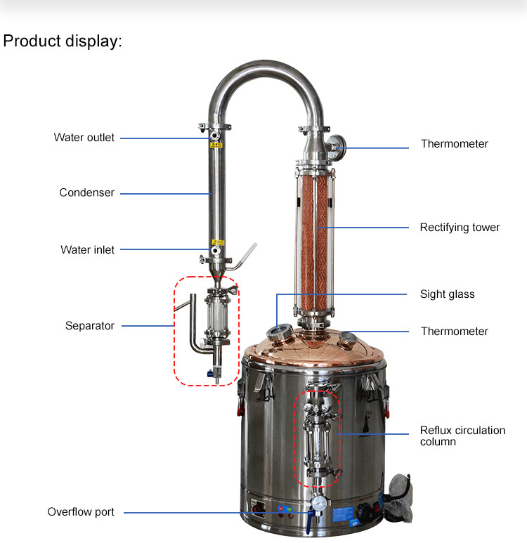 Essential Oil Extractor Distillation Vacuum Steam Stainless Steel 25L