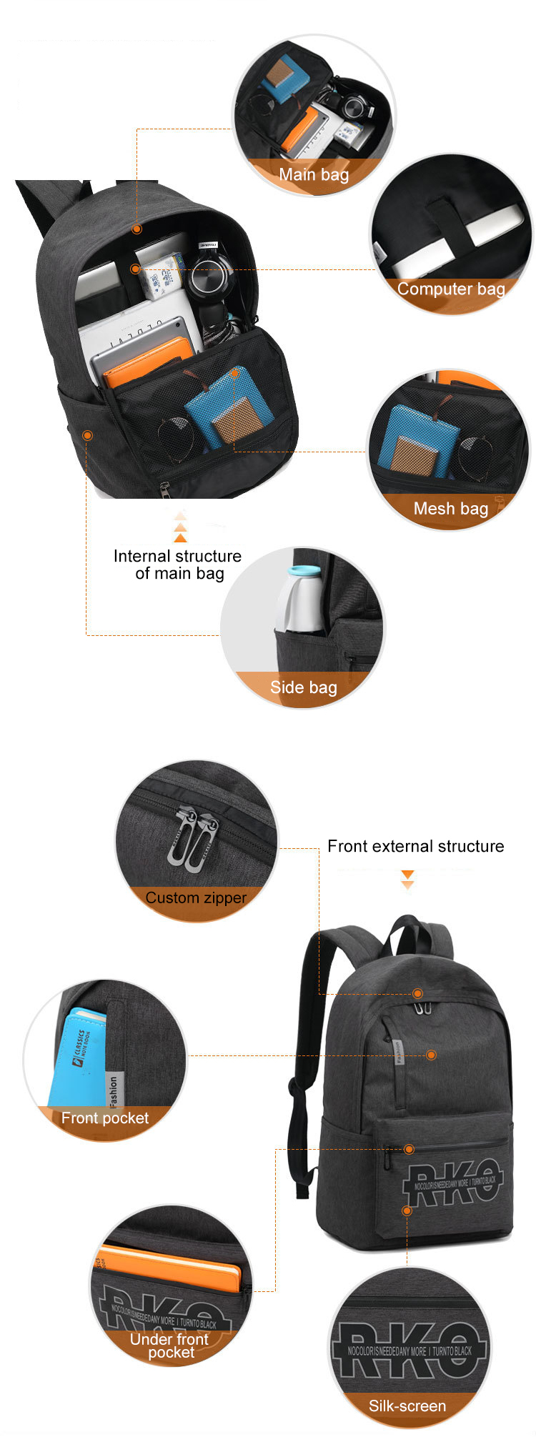 ISO9001 24L Student School Backpack Lightweight Laptop Backpack 0.6kg