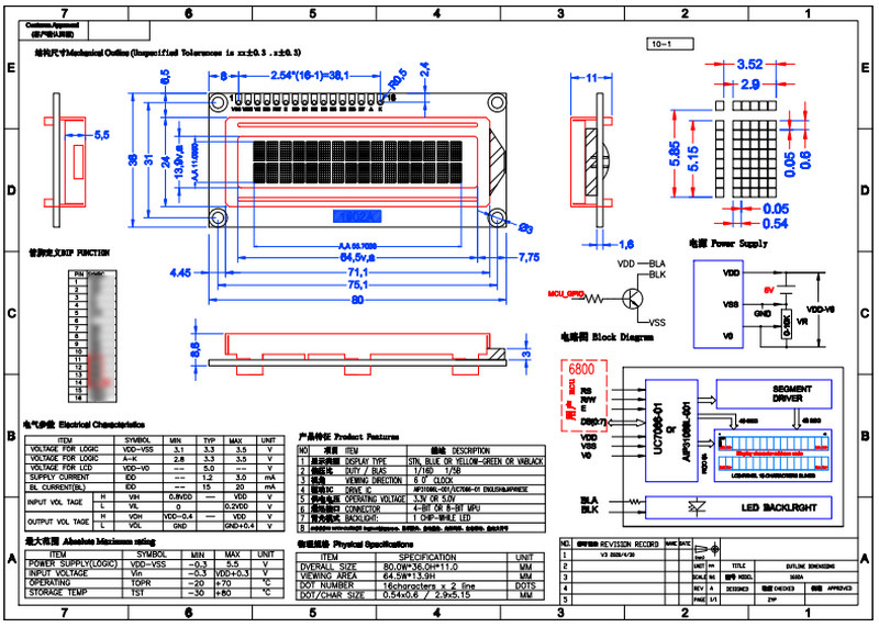 STN 1602 Character LCD Display 3.3V AIP31066L 4 Bit / 8 Bit MPU