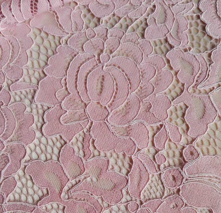 French Eyelash Lace Fabric with cord for Bridal Dress with Ivory / Pink color