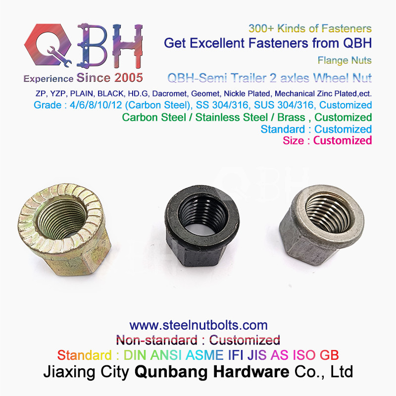 QBH M12- M42 Yzp Black Plain Semi Trailer 2 Axles Flange Wheel Hub Nut