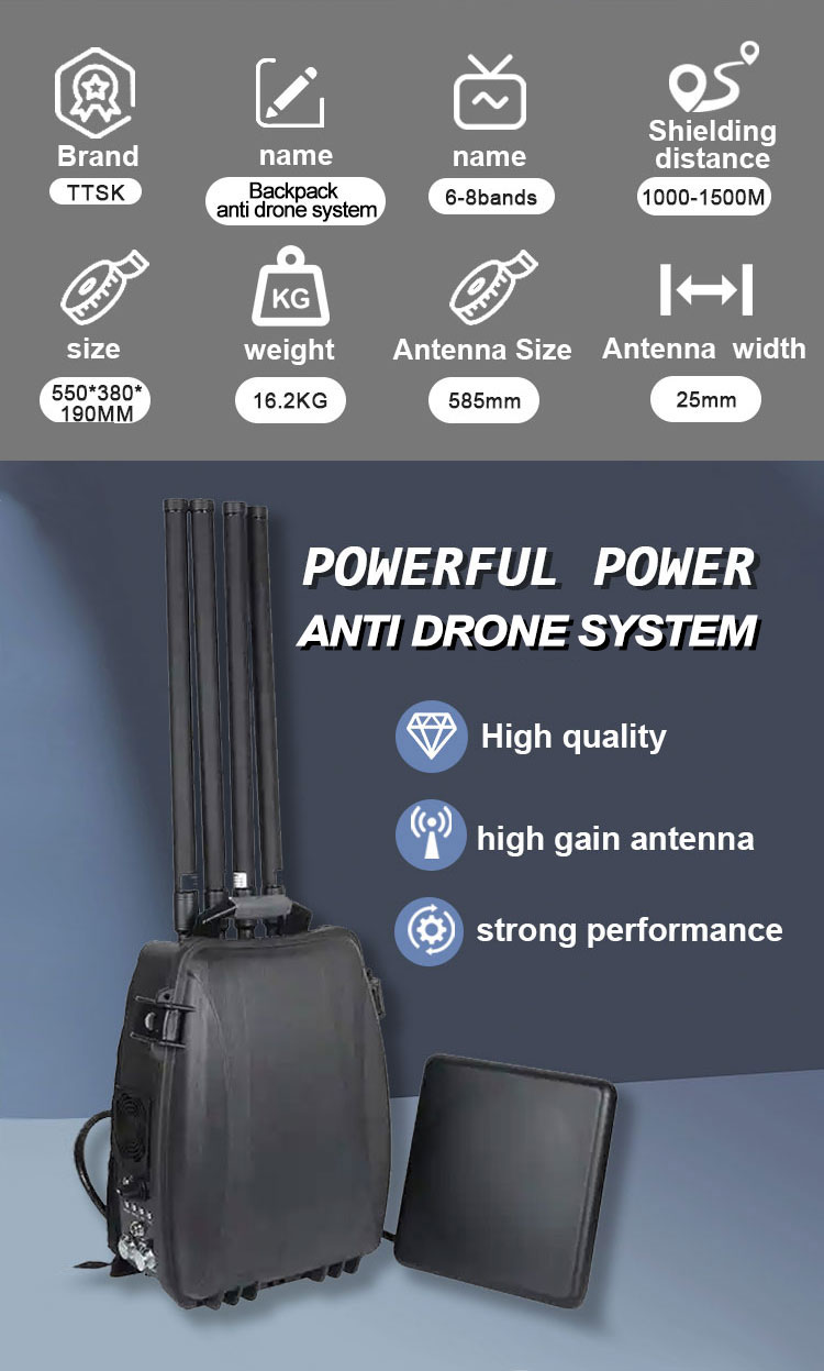 Portable Macpack Anti Drone Systems 8 Bands 320W 2.4G 5.8G 1.5G 900M 5.2G Military RF Jammer UAV Defense System