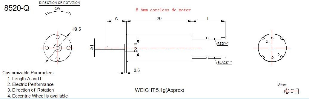 8520 Coreless Motor , 3.7v High Speed Motor 50000 Rpm For Quadcopter