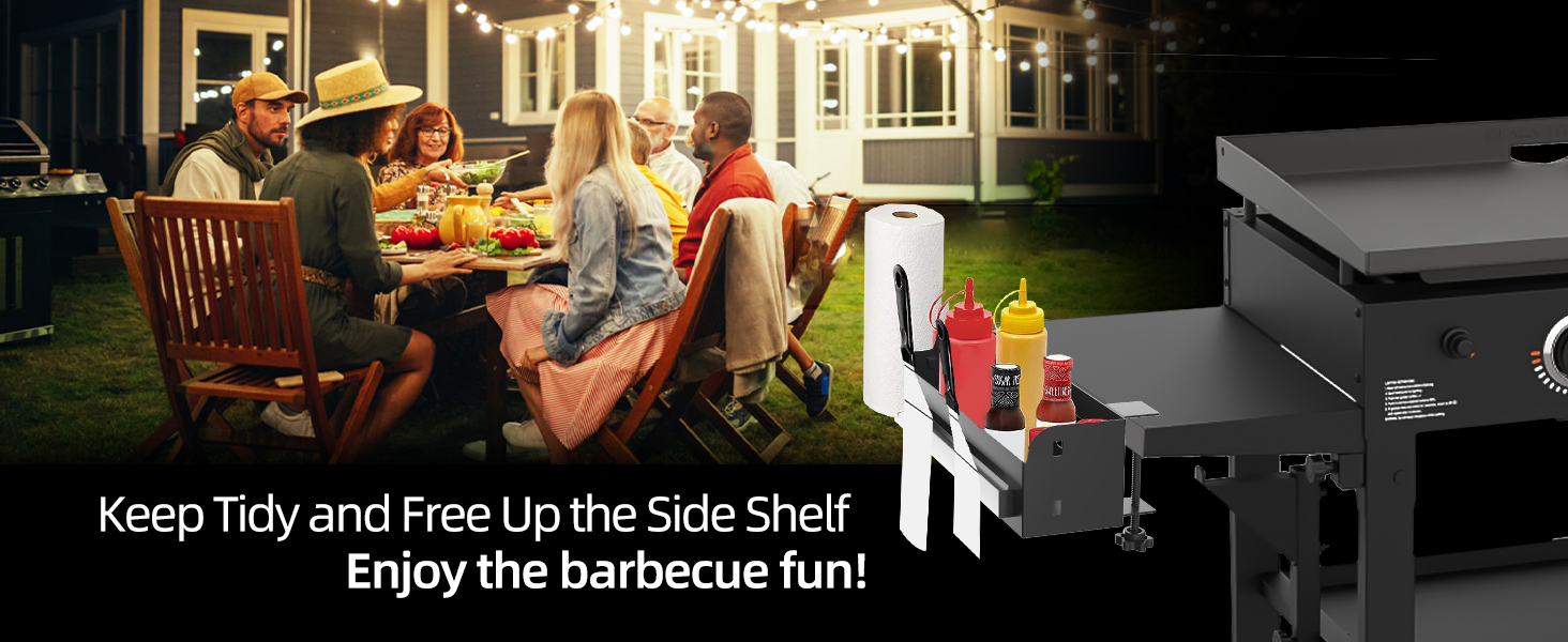 Universal BBQ Grill caddy with Paper Towel Holder Knife Holder Outdoor 28" 36" Blackstone Griddle Grill Tools Caddy Box