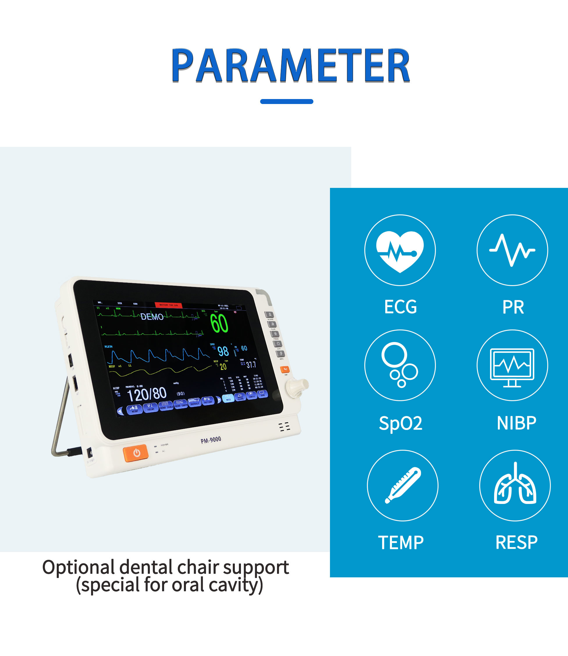 10 Inch Multi Parameter Ultrathin Monitors Rechargeable SP02 6 Parameter