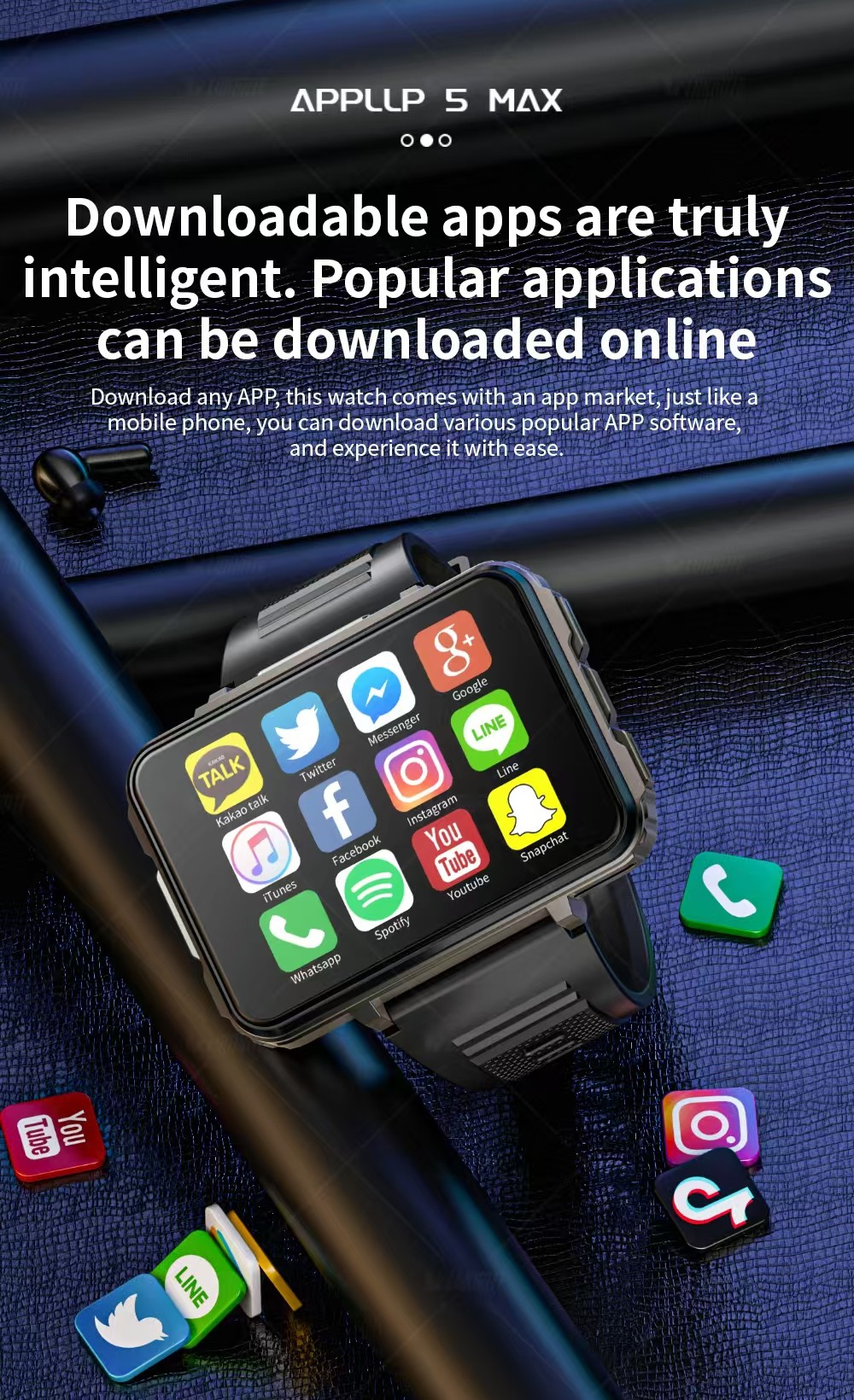 APPLP 5 MAX 4G Sim Card Android Smartwatch 4G Video Call Smart Watch 2.4 Inch