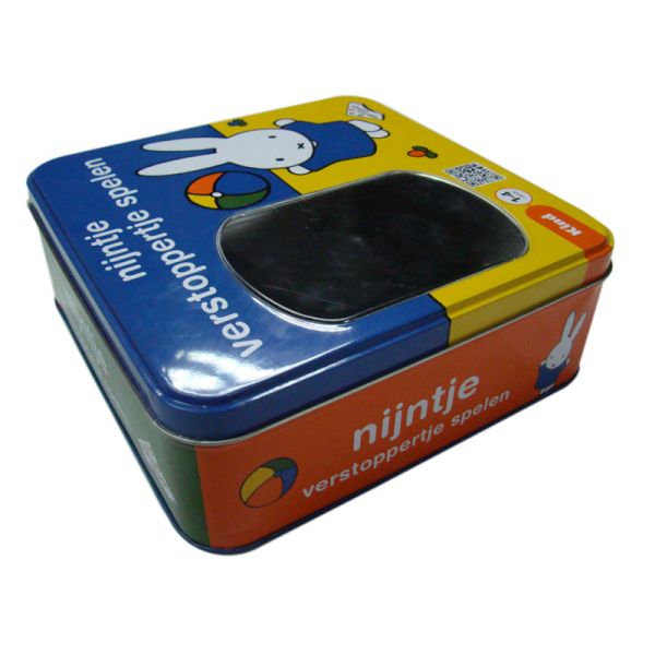 Empty Gift Tins With Oval Window On Lid , Rolled Out Lid And Bottom