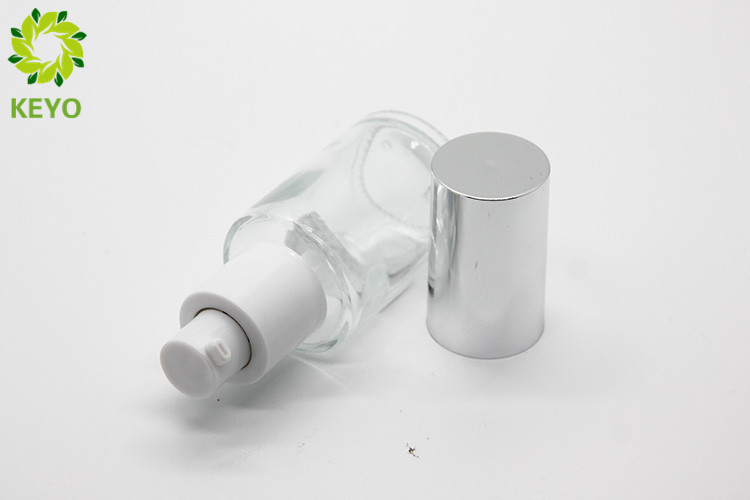 Round Shape Clear Glass Foundation Bottle 30ml Custom Service Acceptable