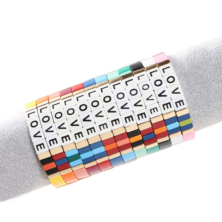 Adjustable Rainbow Enamel Tile Bracelet Love Letters For Gift