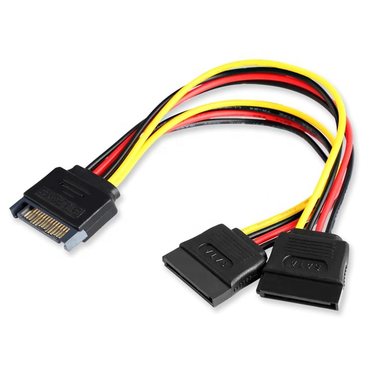 Male to Female Data Sata 15 Pin Power Y Splitter Cable for Computer HDD SSD PC Case