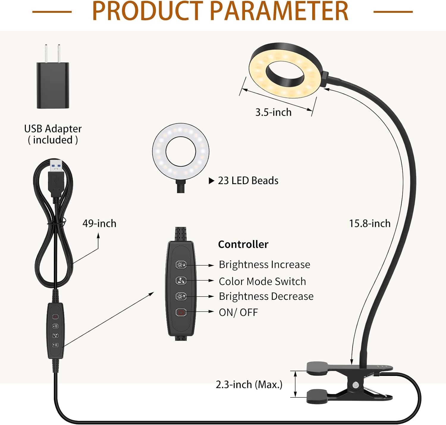 Desk Lamp 3 Color Modes & 10 Brightness LED Reading Light with Clamp, Flexible Gooseneck Book Light Clip on Table