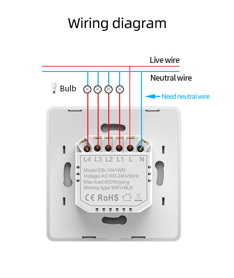Tuya Wifi Smart Timer Switch Manufacturer Eu Standard 2 gang Led Sensor Light Voice Control Touch