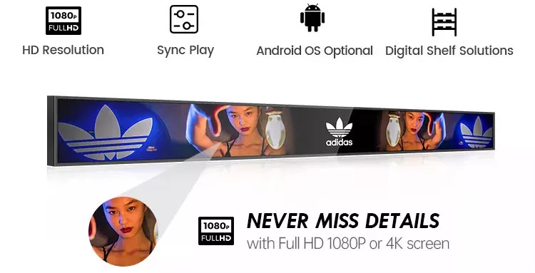 23.1 Inch Stretched Lcd Screen Bar Style Digital Signage For Shelf Edge