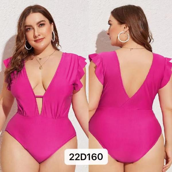 Pink V Neck Large Size Ladies Swimwear Bikini Plus Size Swimming Suits For Women
