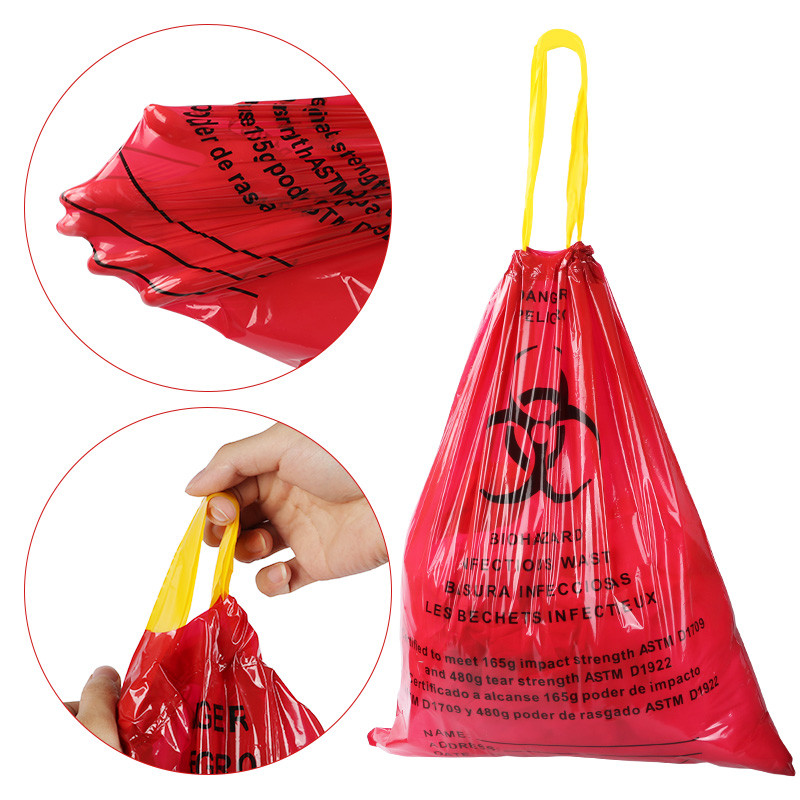 Medical Infectious Biohazard Waste Bag Red Drawstring Disposable