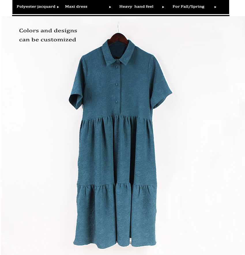 Polyester Jacquard Solid Colors Short Sleeve Maxi Dress