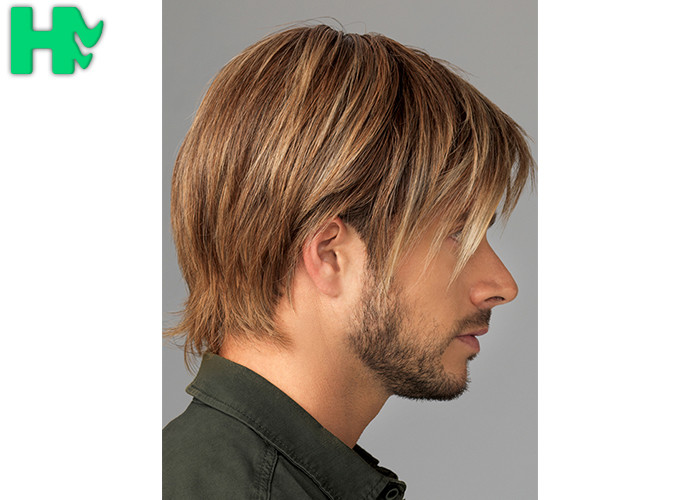 Fashion New Arrival Mens Hair Pieces Wigs With Side Bang For Young Men Use