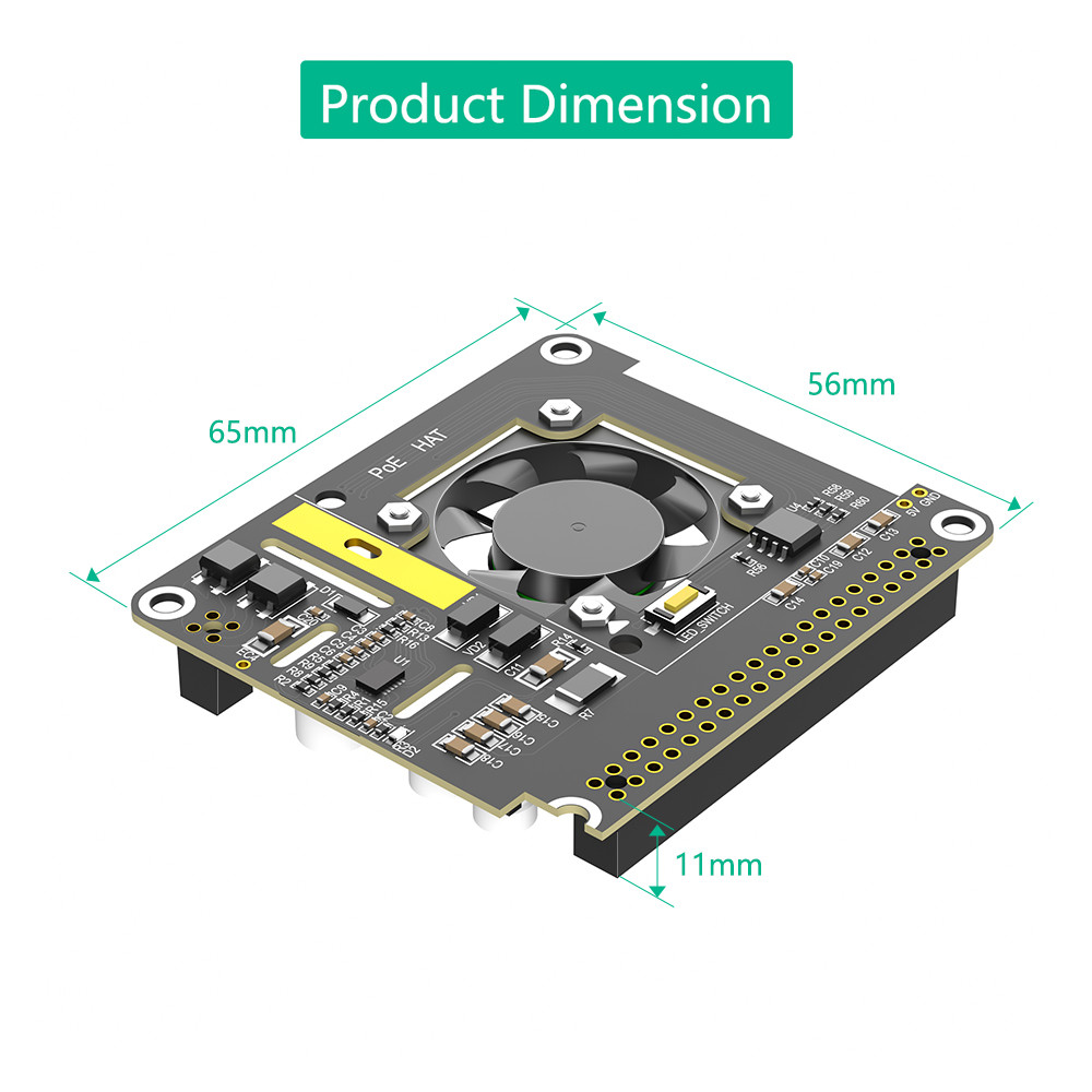 Raspberry Pi 5 PoE HAT with Cooling Fan and Automatic LED 5V 5A 25W IEEE 802.3af/at-Compliant