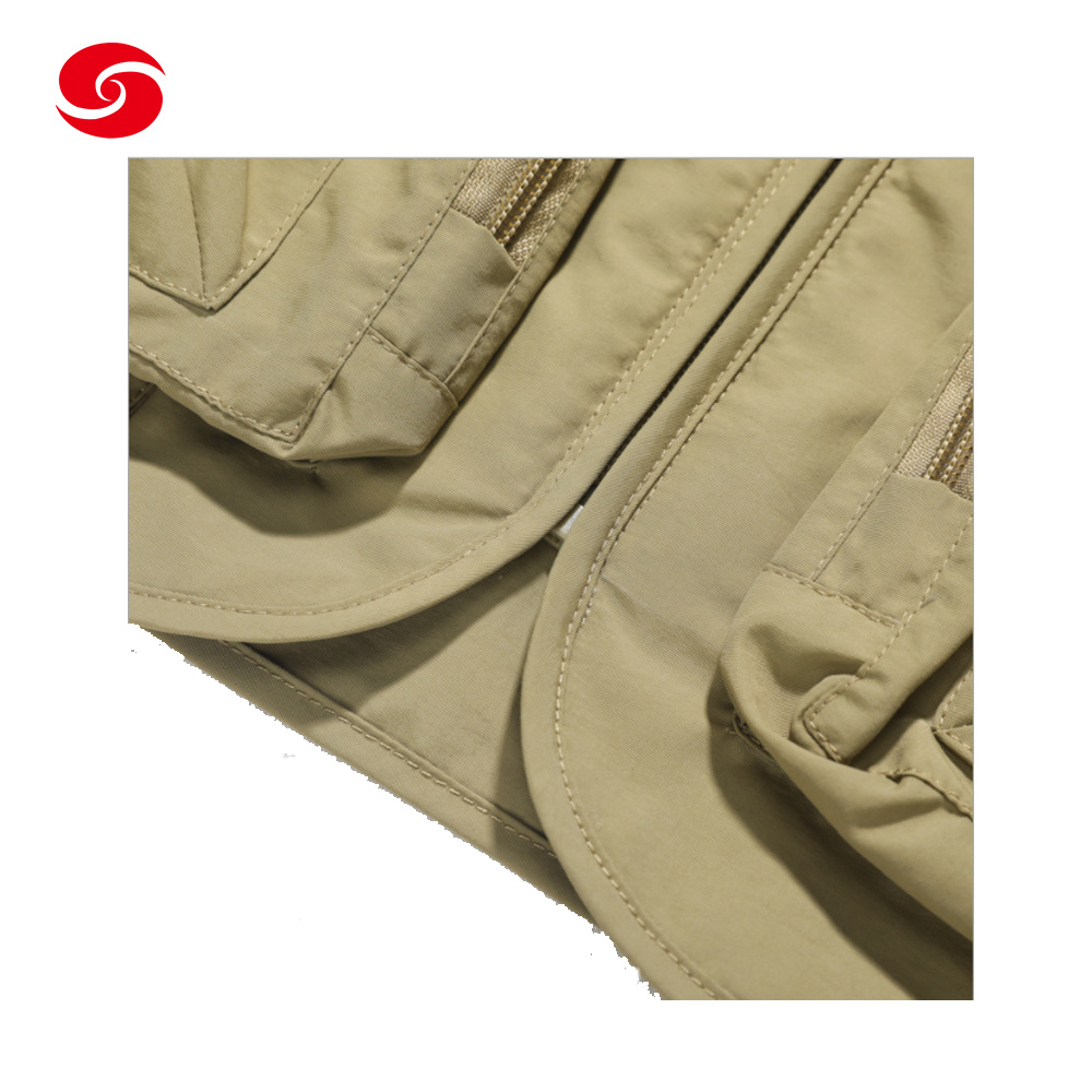 Custom Khaki Color Multi-Pockets Fishing Vest Hunting Military Vest