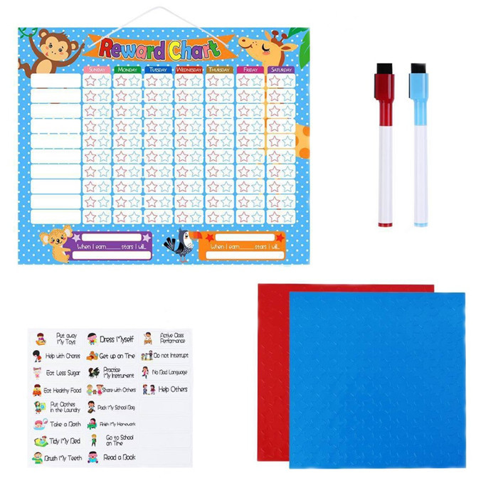16"x12" Magnetic Whiteboard Chore Reward Chart w/Dry Erase for 3 Kids
