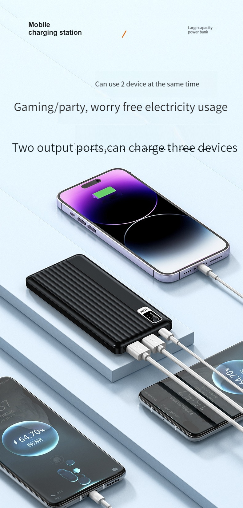 10W Output Power Micro USB Input Interface Ultra Slim 10000mah Power Bank for iPhone 15