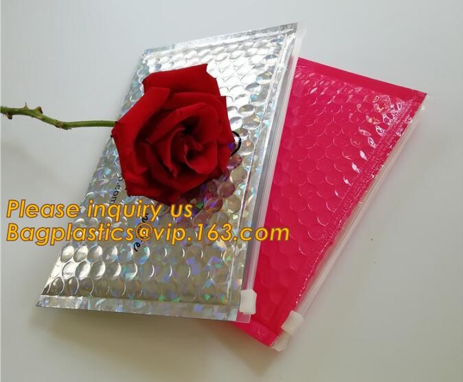 Holographic Factory Shiny gold Cosmetic bag Zipper Bubble Bag zip-lock Slider Padded Mailer metallic bubble zipper bagea