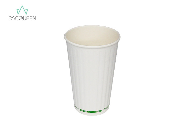 Green Embossed Takeaway Ripple Paper Cups Double Wall For Hot Beverage