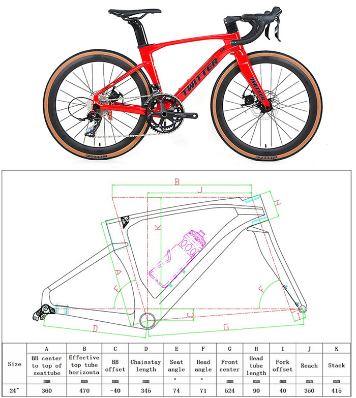 Twitter Cyclone Carbon Fiber 24 Inch Road Bike For 8 to 12 Years Child