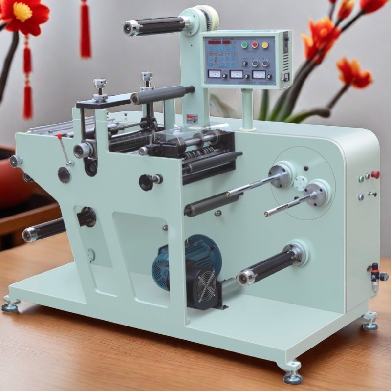 FULL ROTARY BLANK LABEL DIE CUTTING MACHINE WITH SLITTER TURRET REWINDING BLANK ADHESIVE LABEL MATERIAL LAMINATING
