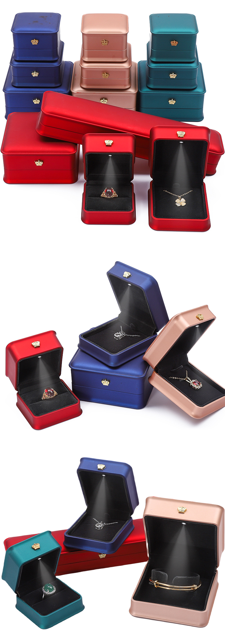 Golden Crown Led Light Jewellery Box For Necklace Bracelet Ring Earrings Packaging