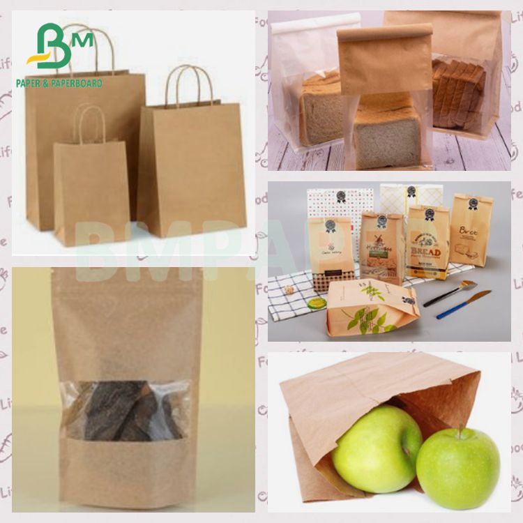 Recyclable Extensible 70 90 GSM Brown Food Packaging Bag Paper