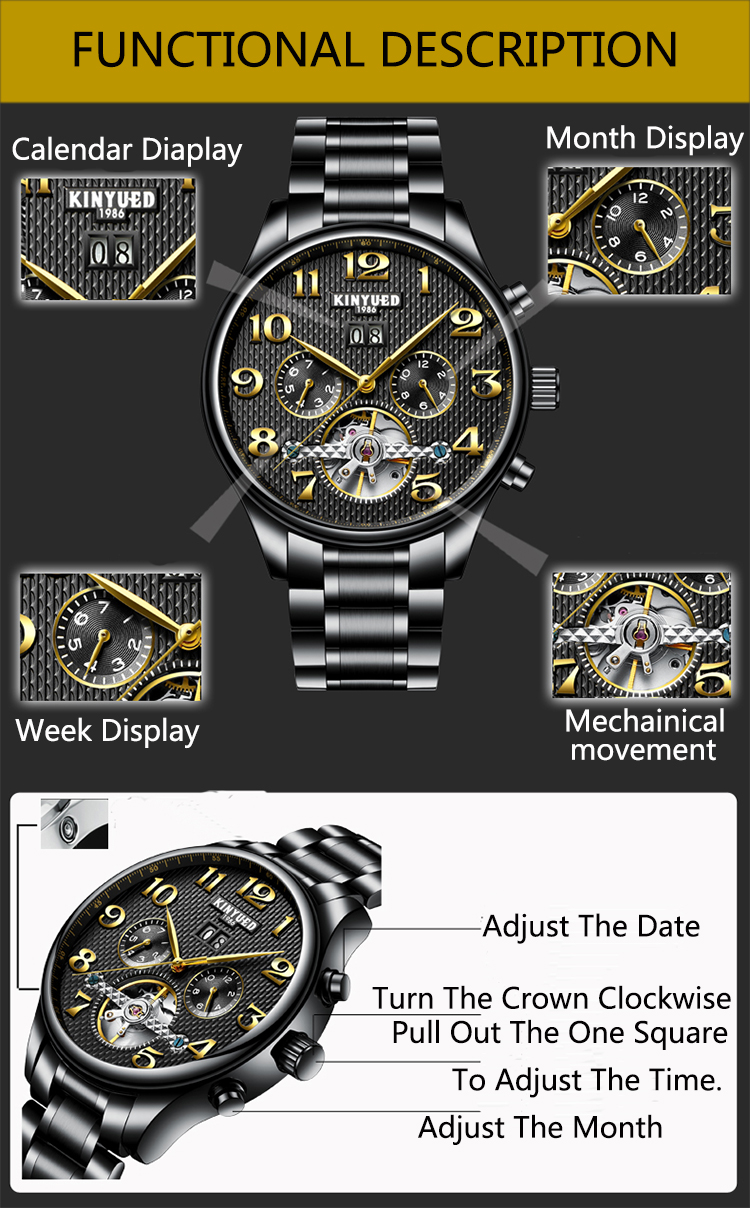 Fashion Automatic Mechanical Watch 20 Mm Band Width Buckle Clasp