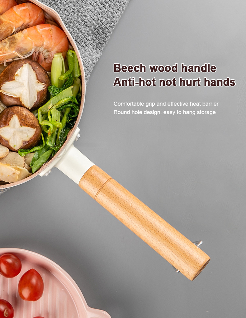White Kitchen Cookware Aluminum Sauce Pan Non Stick With Wooden Handle