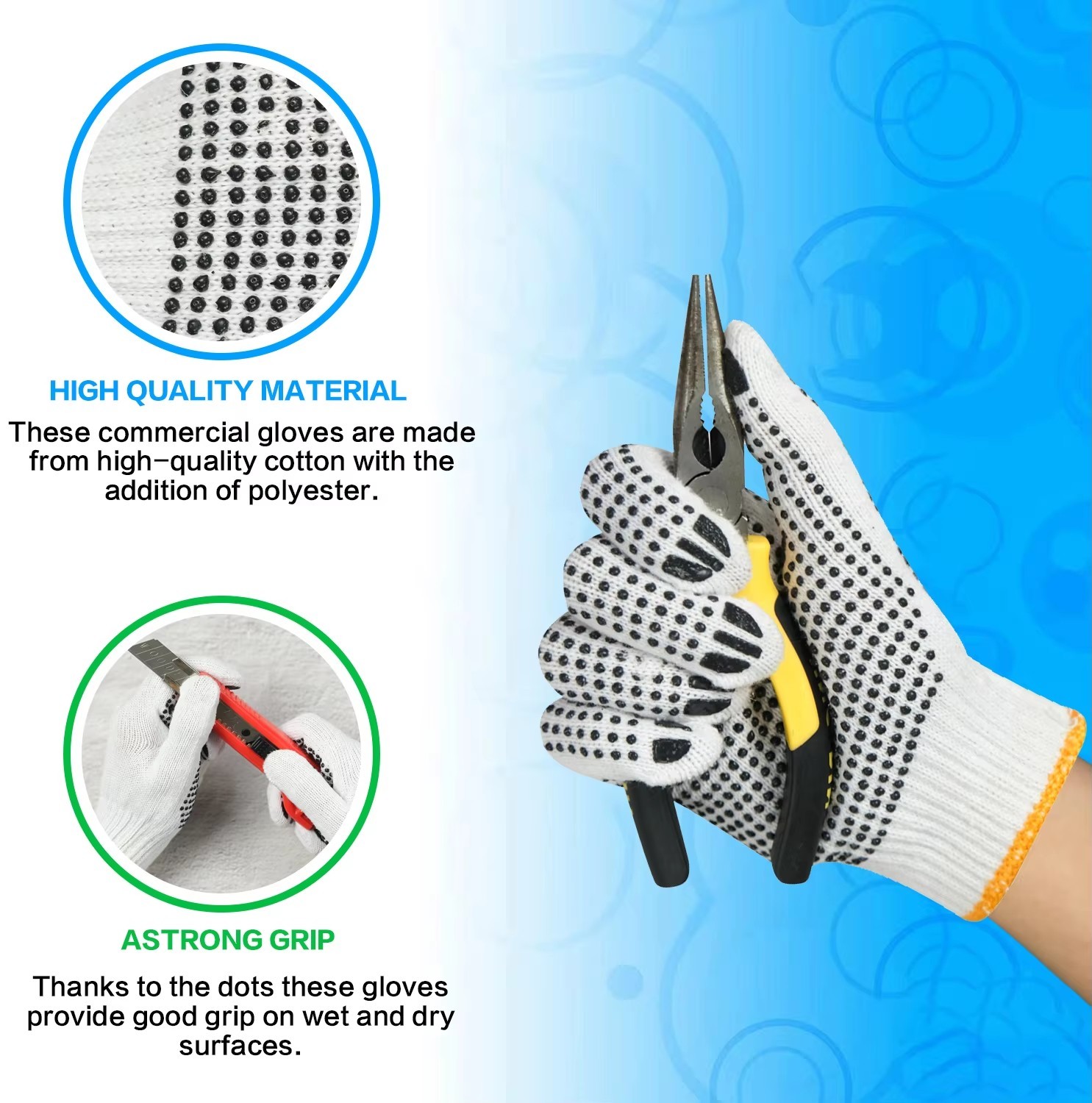 PVC Black Double-Sided Dotted Cotton Knitted Work Gloves Construction / Hand Protection / Anti Slip And Durable Glov