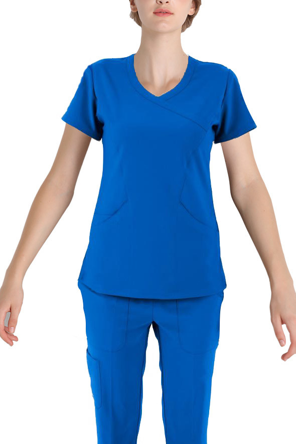 180 GSM Polyester 62% Viscose 33% Spandex 5% Women Plain Woven Short Sleeve Medical Uniform