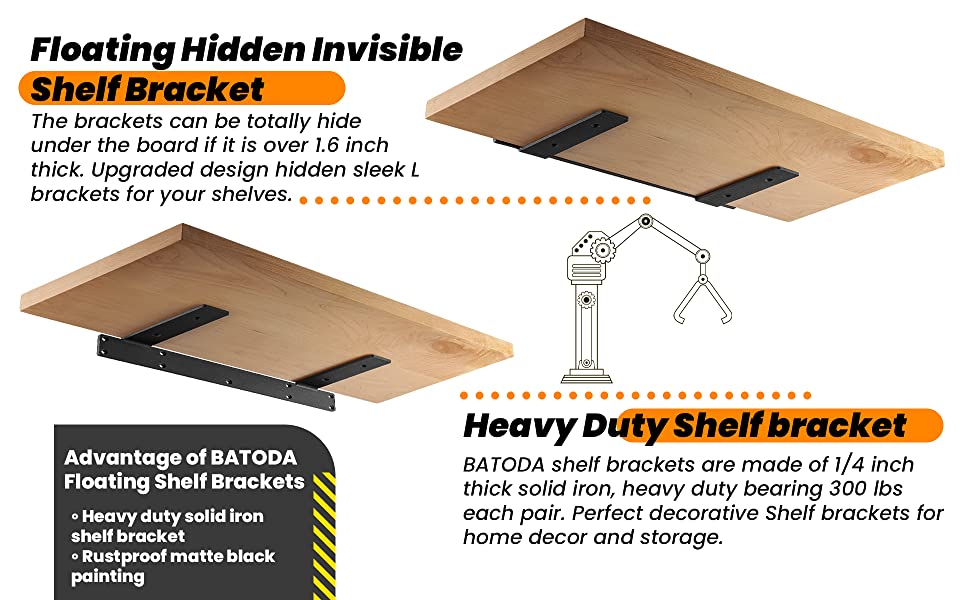 Invisible Brackets for Floating Wood Shelves L-shaped Floating Shelf Brackets