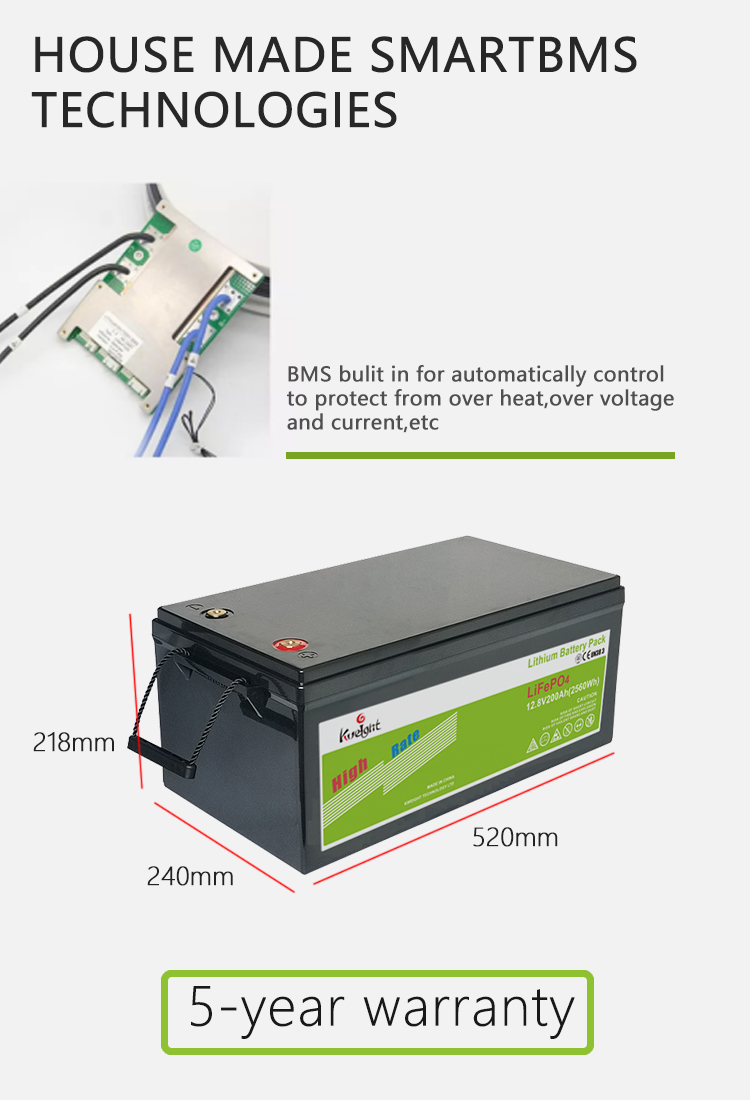 12.8V 200Ah 12V LiFePO4 Battery Lead Acid High Cycle Life Power Supply