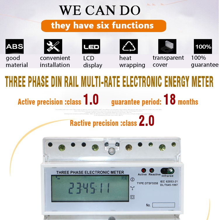 Factory supply Three phase 7P Din-rail energy meter with rs485 electronic watt hour meter