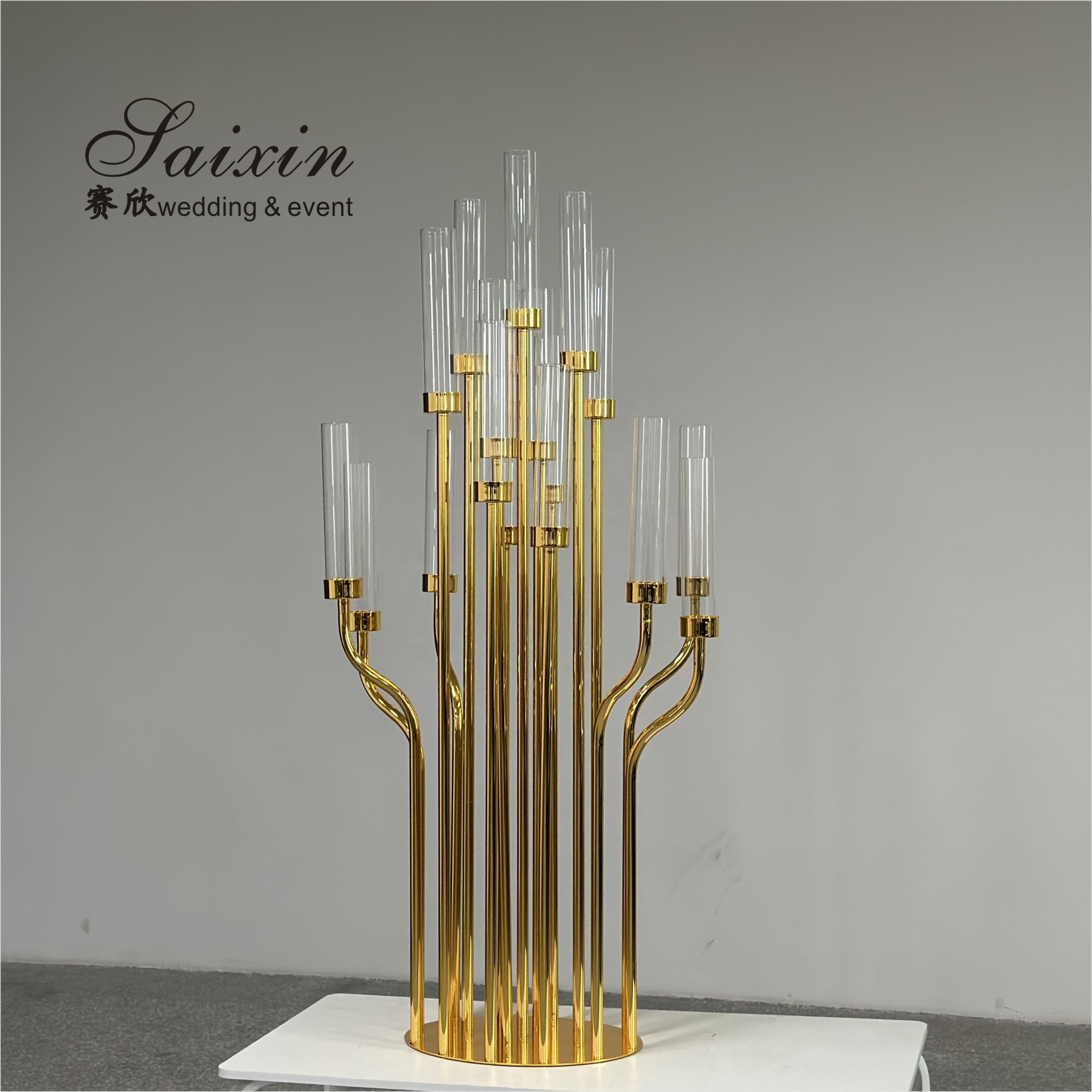 ZT-586 New tall 17arms wedding candelabra centerpieces gold candle holders