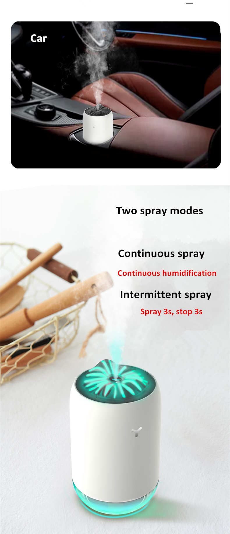 HOMEFISH 260ML Room Humidifier ABS PP Silicone Car Air Humidifier
