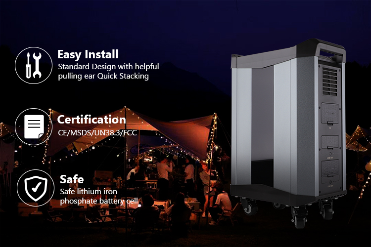 Movable BMS 2500Wh Solar Power Station 2000W Output Backup Power Supply