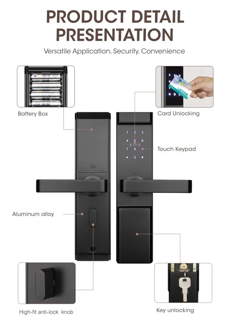 Digital Hotel Door Lock Black RFID Card Reader Door Lock 8072