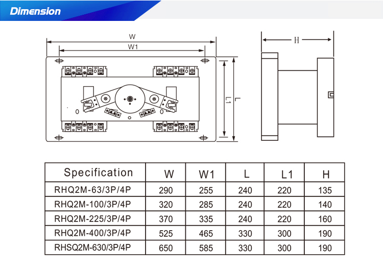 ATSQ2 Model 4 Poles MCCB type smart Dual Power Automatic transfer switch without LCD display