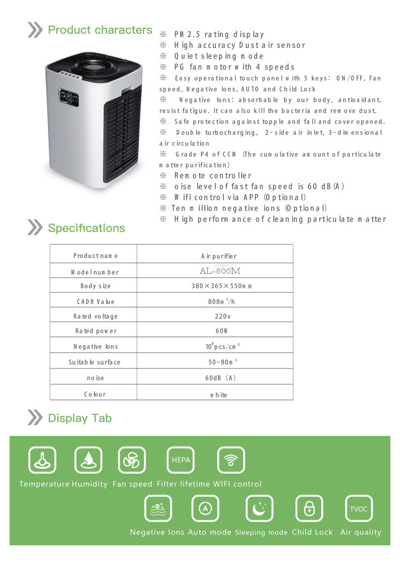 800m3/h Medic Therapeutics Air Purifier WIFI Double Sided