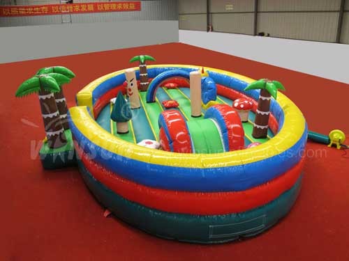 Tropical Style Kids Blow Up House / Toddler Jump House 7.3x6x2m