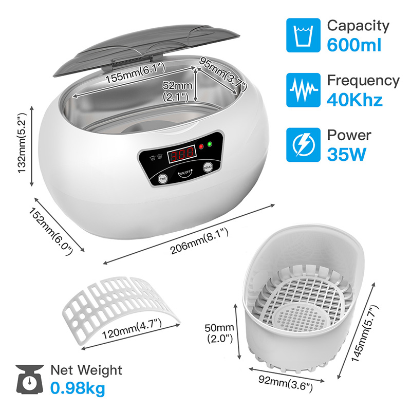Skymen 0.6L 35W Sonic Ultrasonic Jewelry Cleaner Onboard Buttons