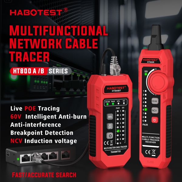 HT800 Network Cable Tester with PoE Detection & RJ45 Wire Mapping