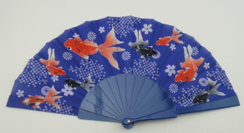 Advertising or promotion hand held fan with plastic ribs and fabric , can print logo or design on fabric