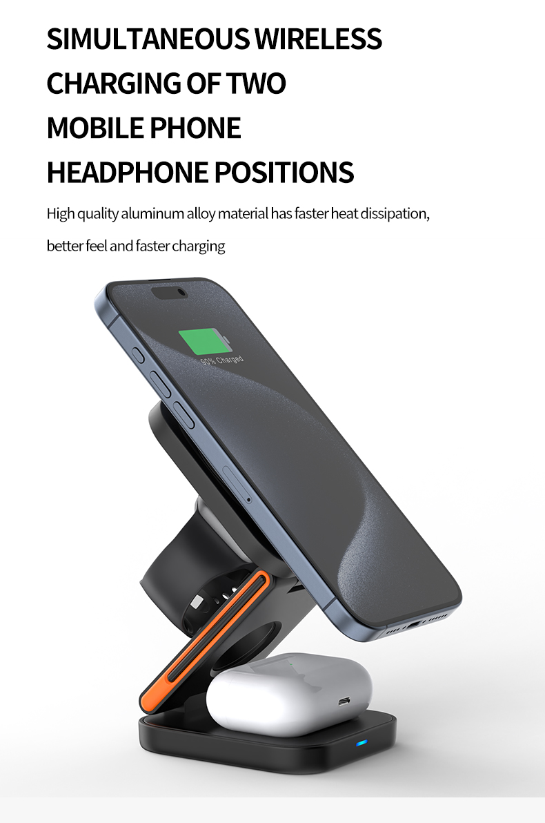 Three-In-One Magnetic Mobile Phone Wireless Charger 3 In 1 Folding Wireless Charger
